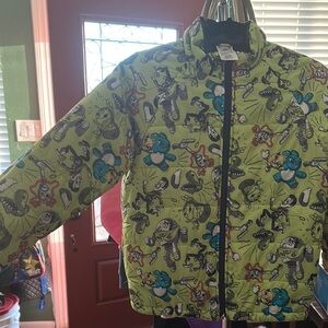 Disney Green and Blue Puffer Jacket with Camouflage Floral Design